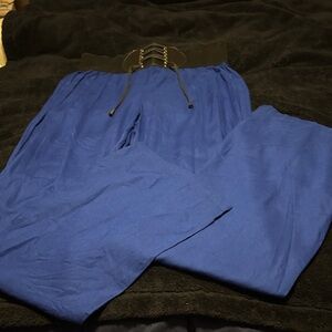 Women’s Blue Pants with built in belt & Drawstring Waist